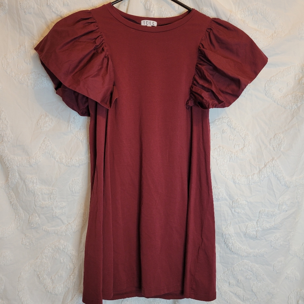 TCEC burgundy ruffle puffy sleeve mini dress or tunic size XS